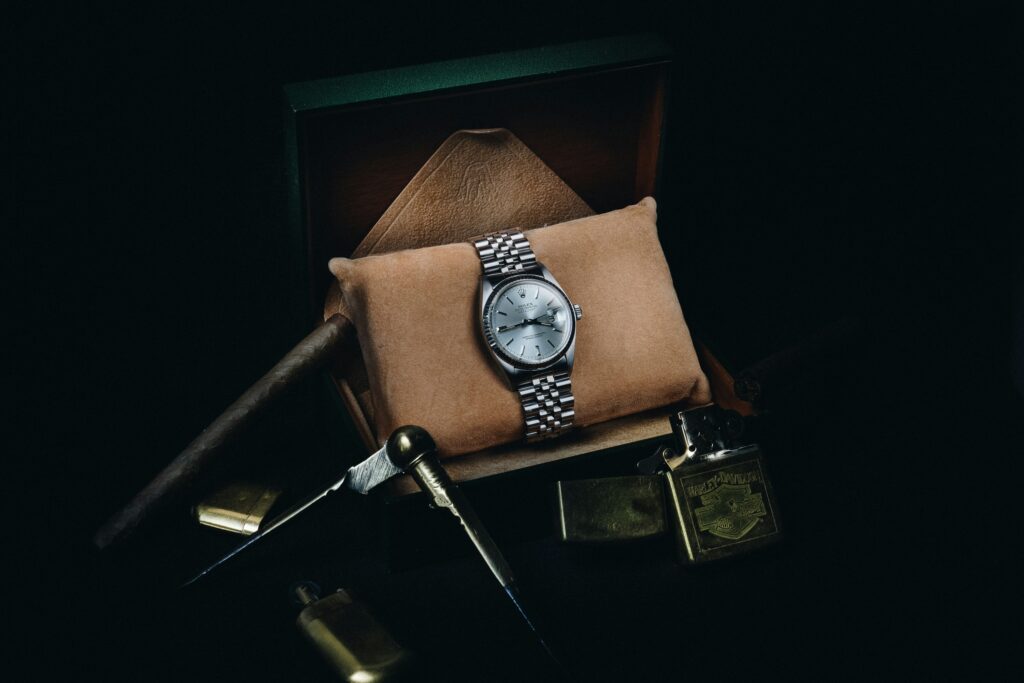 Vintage watch on a leather cushion