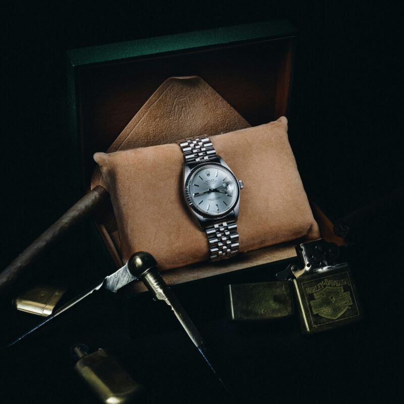 Vintage watch on a leather cushion