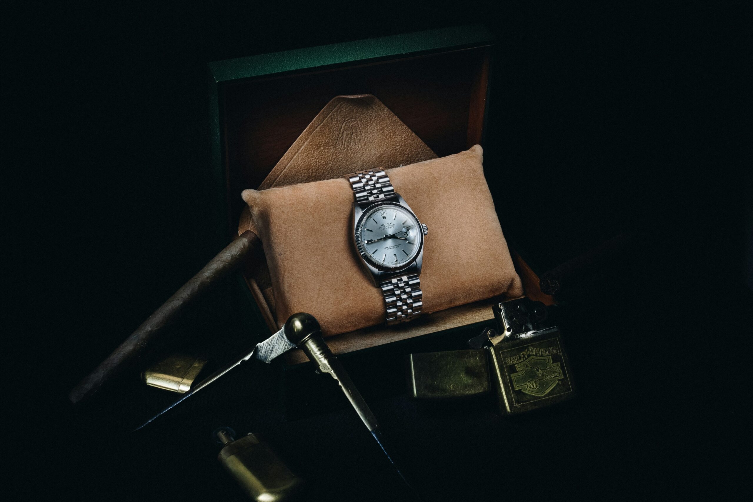 Vintage watch on a leather cushion